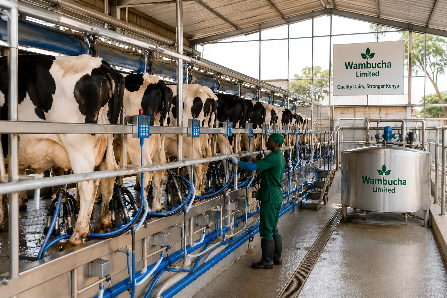 Clean, modern dairy milking parlor